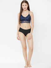 Load image into Gallery viewer, Deevaz Women Seamless Lace V-Neck Padded Bralette Spaghetti With Racer Chain Back Free Size (28 Till 34), Navy Blue