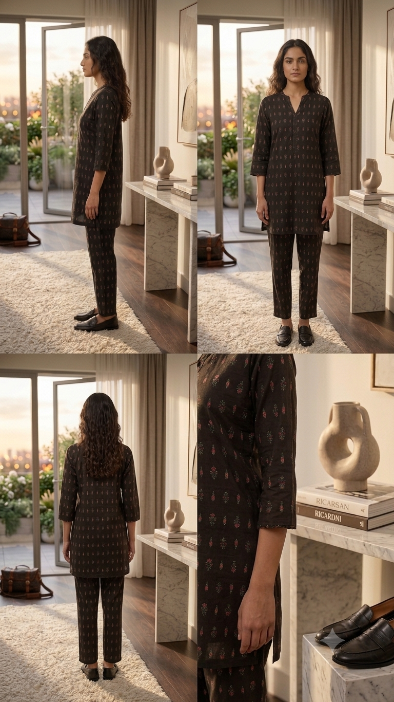 Deevaz Black Kalamkari Inspired Co-ord Set for Women
