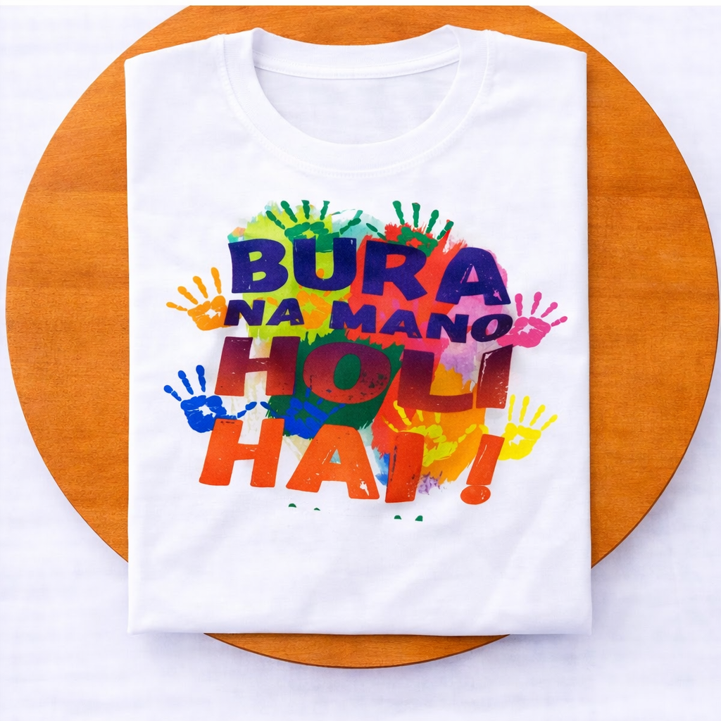 Deevaz Women Comfort Fit Round Neck Half Sleeve Holi T Shirts In White Color