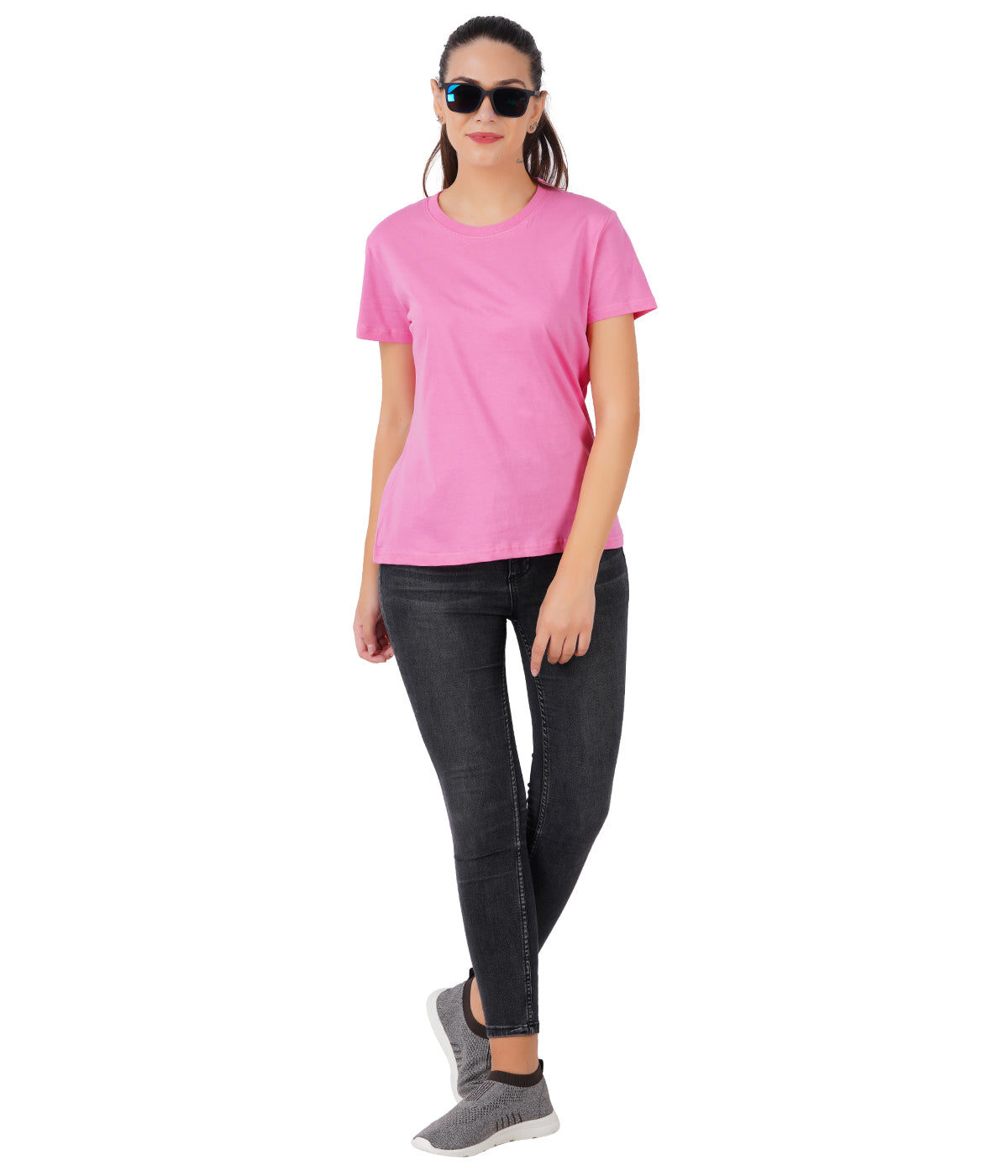 Deevaz Women Comfort Fit Round Neck Half Sleeve Cotton T Shirts In Baby Pink.