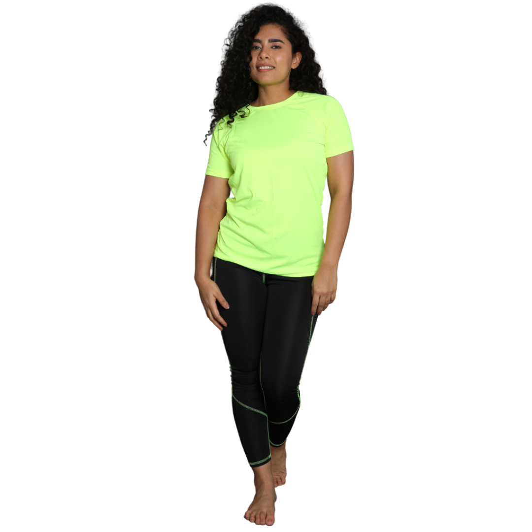 Deevaz Women Comfort Fit Round Neck Half Sleeve Neon T Shirts In Neon Green Color