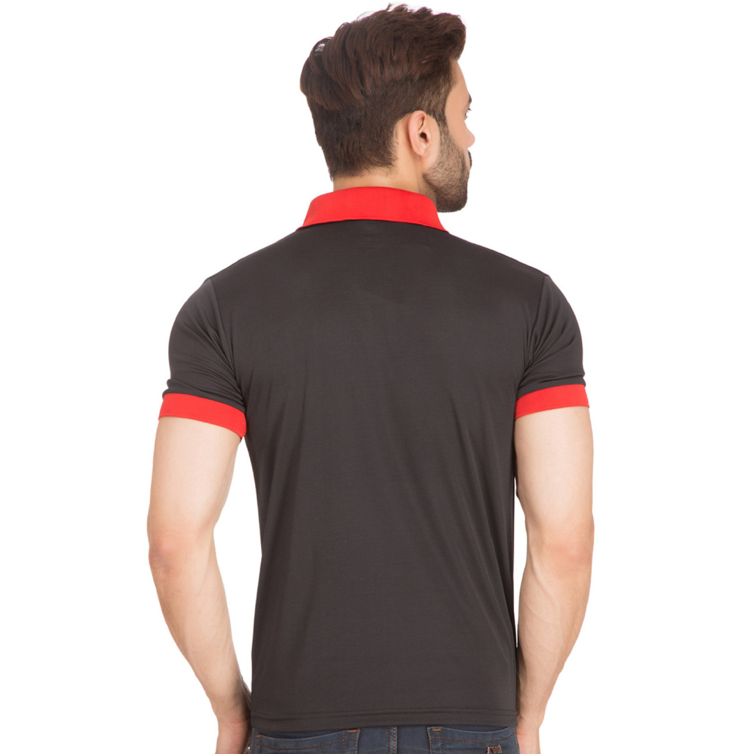 Deevaz Men's Polo Neck Half Sleeve Solid Black and Red T-shirt.
