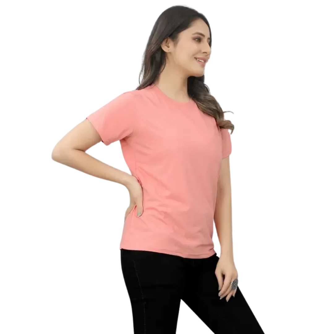 Deevaz Women's Cotton Half Sleeve Regular Fit Solid T-shirts Pink color.