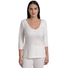 Load image into Gallery viewer, Deevaz Women's Cotton Winter Round Neck 3/4 Sleeves Thermal Top And Lower Set In White Color.