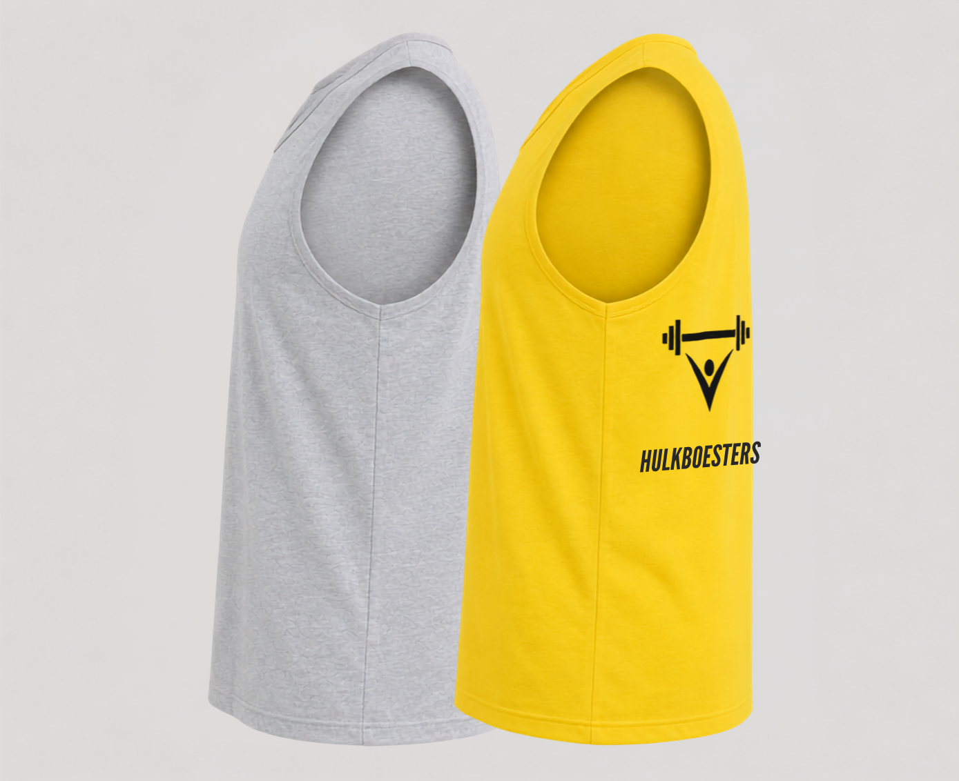 Deevaz Men's Sleeveless Gym Tank Top Pack of 2 – Grey & Yellow DIPS & Hulkboosters Printed Workout Vest