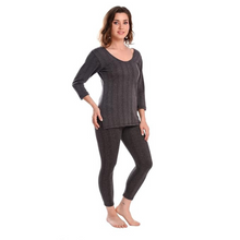 Load image into Gallery viewer, Deevaz Women's Cotton Winter 3/4 Sleeves Thermal Top and Lower Set In Dark Grey Color.