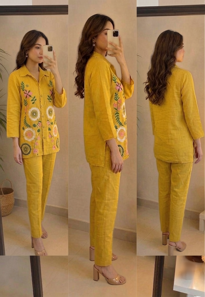 Deevaz Embroidered Yellow Co-Ord Set (2-Angle Showcase)