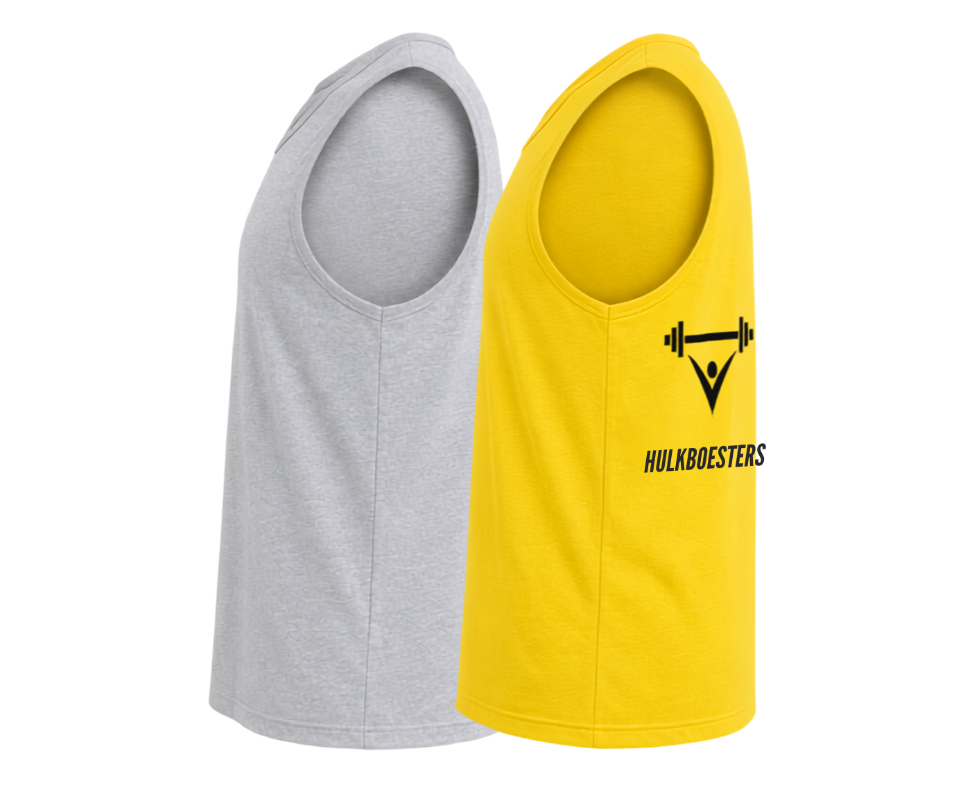 Deevaz Men's Sleeveless Gym Tank Top Pack of 2 – Grey & Yellow DIPS & Hulkboosters Printed Workout Vest