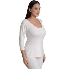 Load image into Gallery viewer, Deevaz Women's Cotton Winter Round Neck 3/4 Sleeves Thermal Top And Lower Set In White Color.