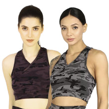 Load image into Gallery viewer, Deevaz Combo Of 2 Full Coverage Non Padded Sports Bra In (Printed Black & Grey)