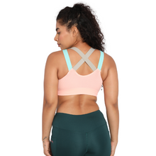 Load image into Gallery viewer, Deevaz Medium Impact Padded Non-Wired Sports Bra In Peach Color Cross Back Strap Detailing.