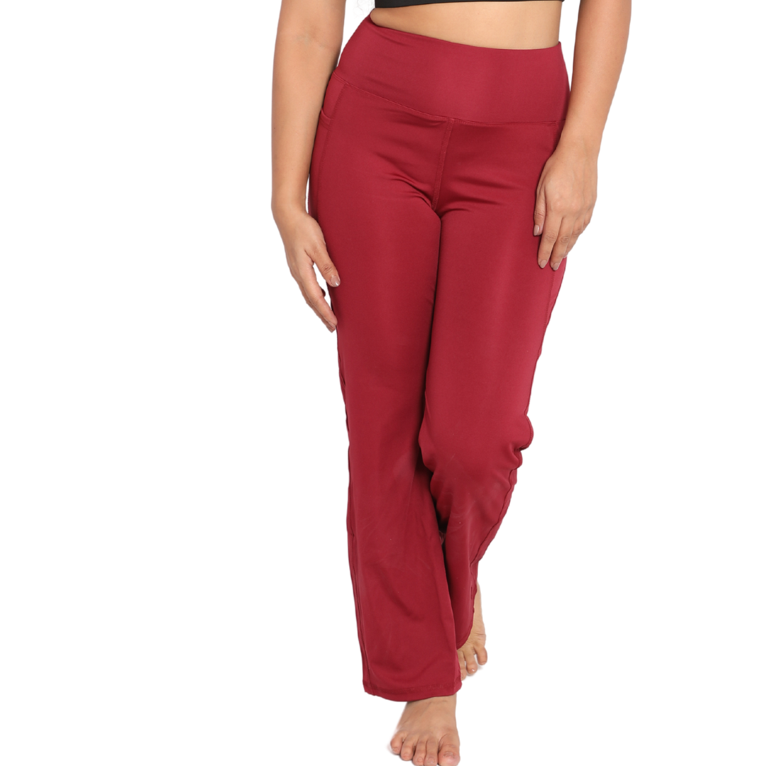 Deevaz Pair Of Comfort Fit Active Sports Bra & Groove-in High Waist Cotton Spandex Flared Pants In Maroon Color.