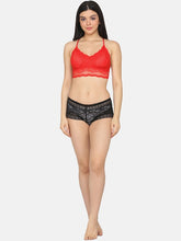 Load image into Gallery viewer, Deevaz Women Seamless Lace V-Neck Padded Bralette Spaghetti With Racer Chain Back Free Size (28 Till 34), Red