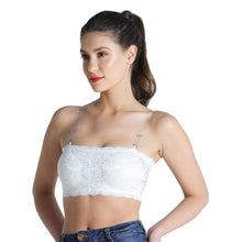Load image into Gallery viewer, Deevaz Combo Of 2 Padded Tube Bra In Skin & White Poly-Lace Fabric With Removable Transparent Straps.