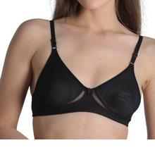 Load image into Gallery viewer, Deevaz Breathable Black Cotton Solid T-Shirt Bra with Mesh Detailing for Everyday Basics.
