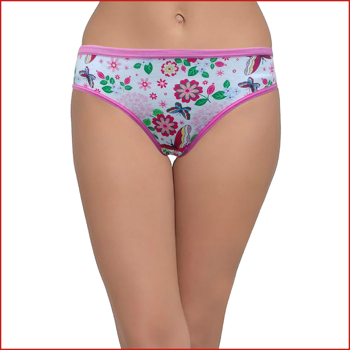 Deevaz Cotton Rich Mid Waist Butterfly Printed Hipster Panty Combo of 2 in Sea green & Pink Colour