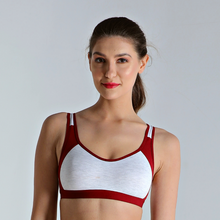 Load image into Gallery viewer, Deevaz Non-padded Cotton Rich Sports Bra in Burgundy Melange Colour Detailing.