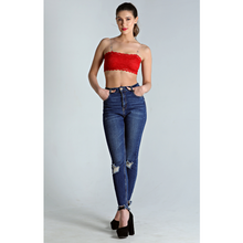 Load image into Gallery viewer, Deevaz Red Padded Tube Bra In Poly-Lace Fabric With Removable Transparent Straps.