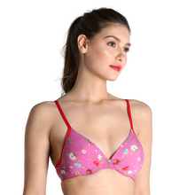 Load image into Gallery viewer, Deevaz Padded Women's Polyamide Full Coverage Push-up Bra in Pink Colour with Floral Print