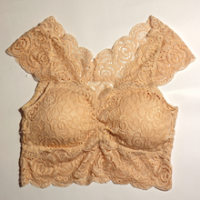 Load image into Gallery viewer, Deevaz Padded non-wired Floral Lace Crop Bralette in Beige Colour.