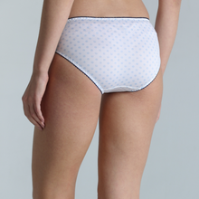 Load image into Gallery viewer, Deevaz Spandex Lycra Polka dot Hipster Panty with side Lace Panels in Greyish Blue Colour.