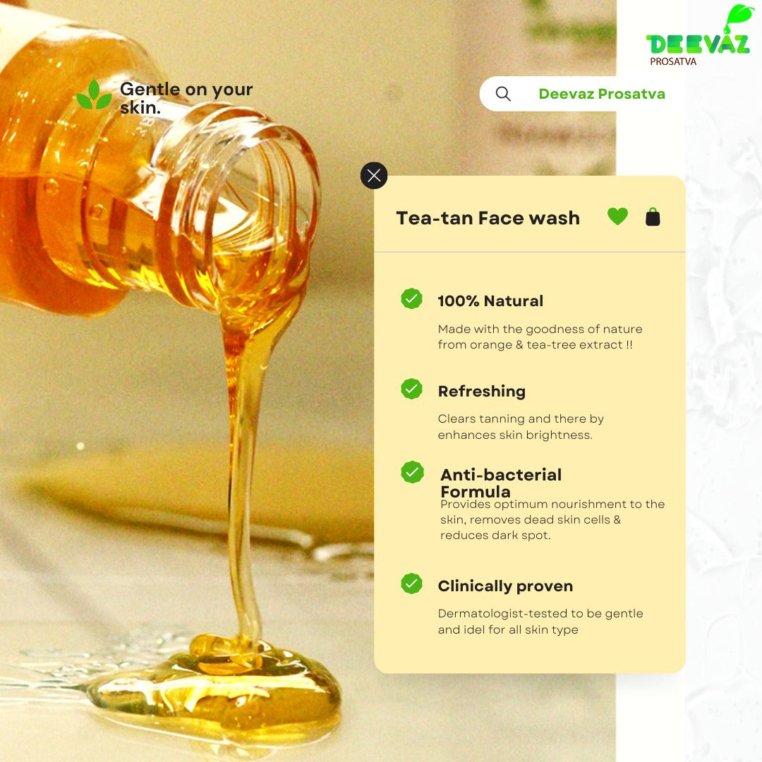 Deevaz Prosatva Orange & Teatree Tea-tan Facewash For All-Skin Type - 50 ML, Removes Tan | Brightens Skin