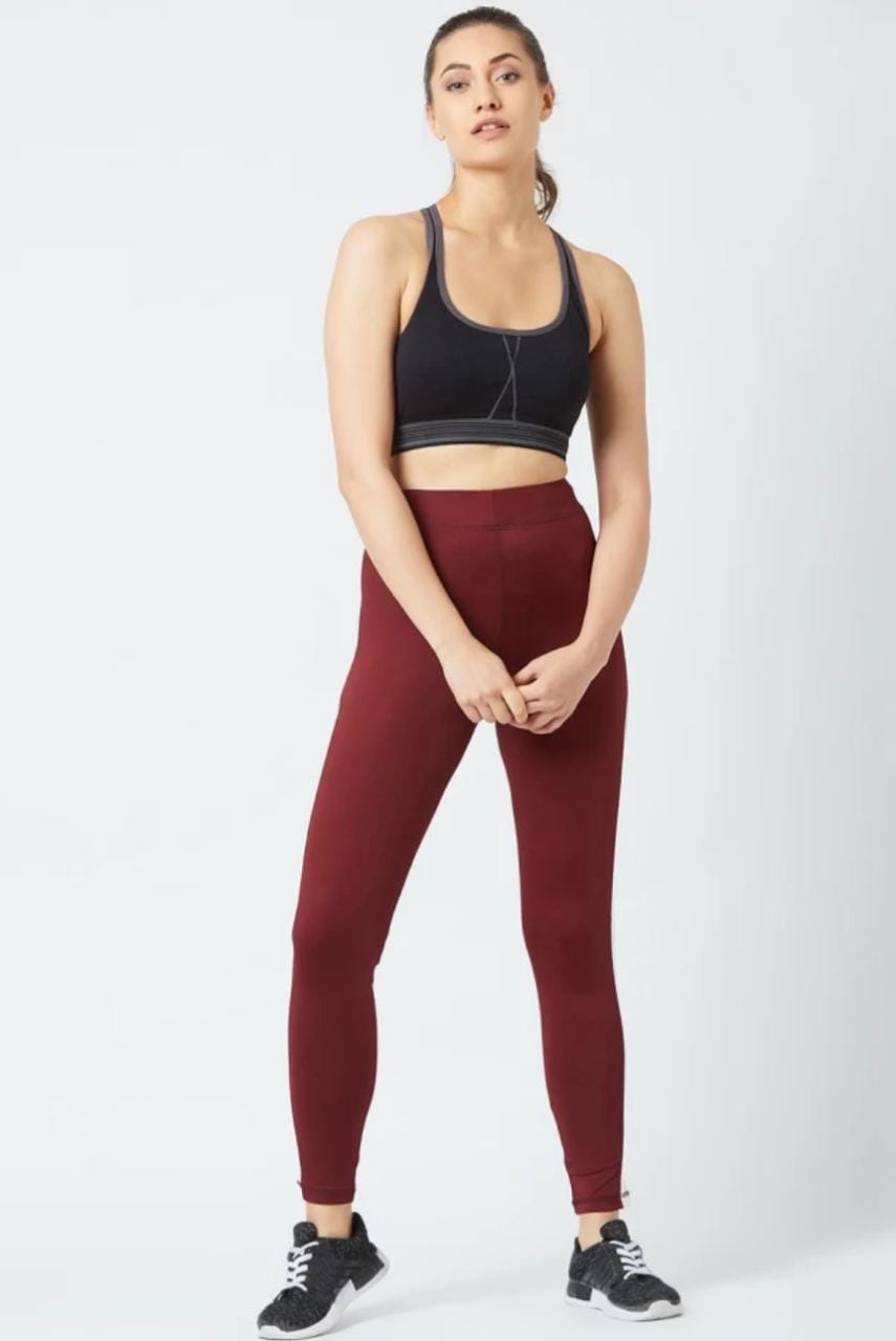 Deevaz Comfort & Snug Fit Active Ankle-Length Tights In Maroon Colour With Side Band Detailing.