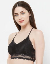 Load image into Gallery viewer, Deevaz Women Seamless Lace V-Neck Padded Bralette Spaghetti with Racer Chain Back Free Size (28 Till 34), Black