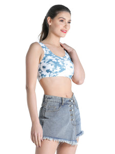 Deevaz Combo Of 2 Seamless Non-Wired Sports Bra With Removable Cups In Printed White Colour.