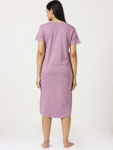 Deevaz Typography Printed Pure Cotton Nightdress One Slip In Lavender Color.