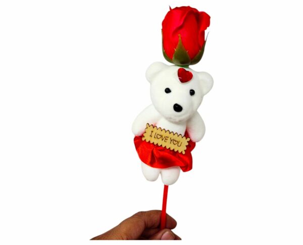 Plastic Artificial Flower & Teddy Gift Bouquet Red Rose with Romantic I Love You Teddy Bear Valentine Gifts for Girlfriend Boyfriend Lovely Gift Item for Valentine Week Teddy,Rose Day Bouquet