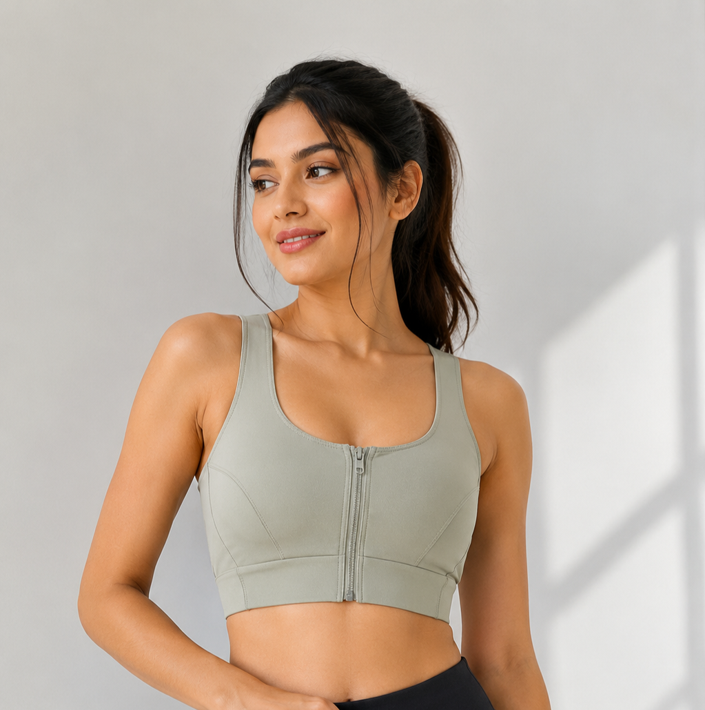 Deevaz Women's Front Zip High Velcrow  Bra | Padded Workout Yoga Gym Bra