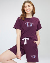 Load image into Gallery viewer, Deevaz Women&#39;s Cotton Wine Typography Printed Night Suit Set of Top &amp; Shorts