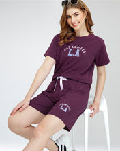 Load image into Gallery viewer, Deevaz Women&#39;s Cotton Wine Typography Printed Night Suit Set of Top &amp; Shorts