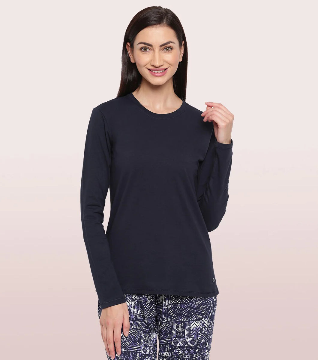 Deevaz Cotton Long Sleeve Crew Tee In Black Color.