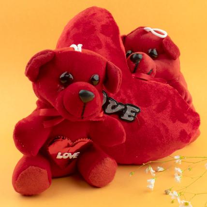 Valentine Gift for Girlfriend Boyfriend Girls Boys Husband Wife Him Her - Special Red Color Teddy with Heart Cushion Combo