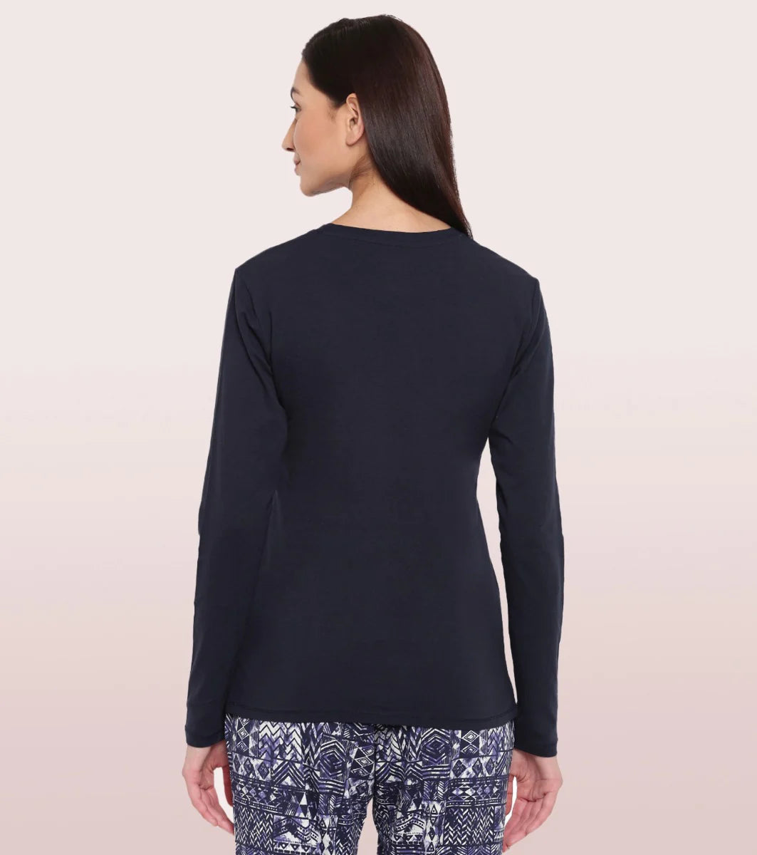 Deevaz Cotton Long Sleeve Crew Tee In Black Color.