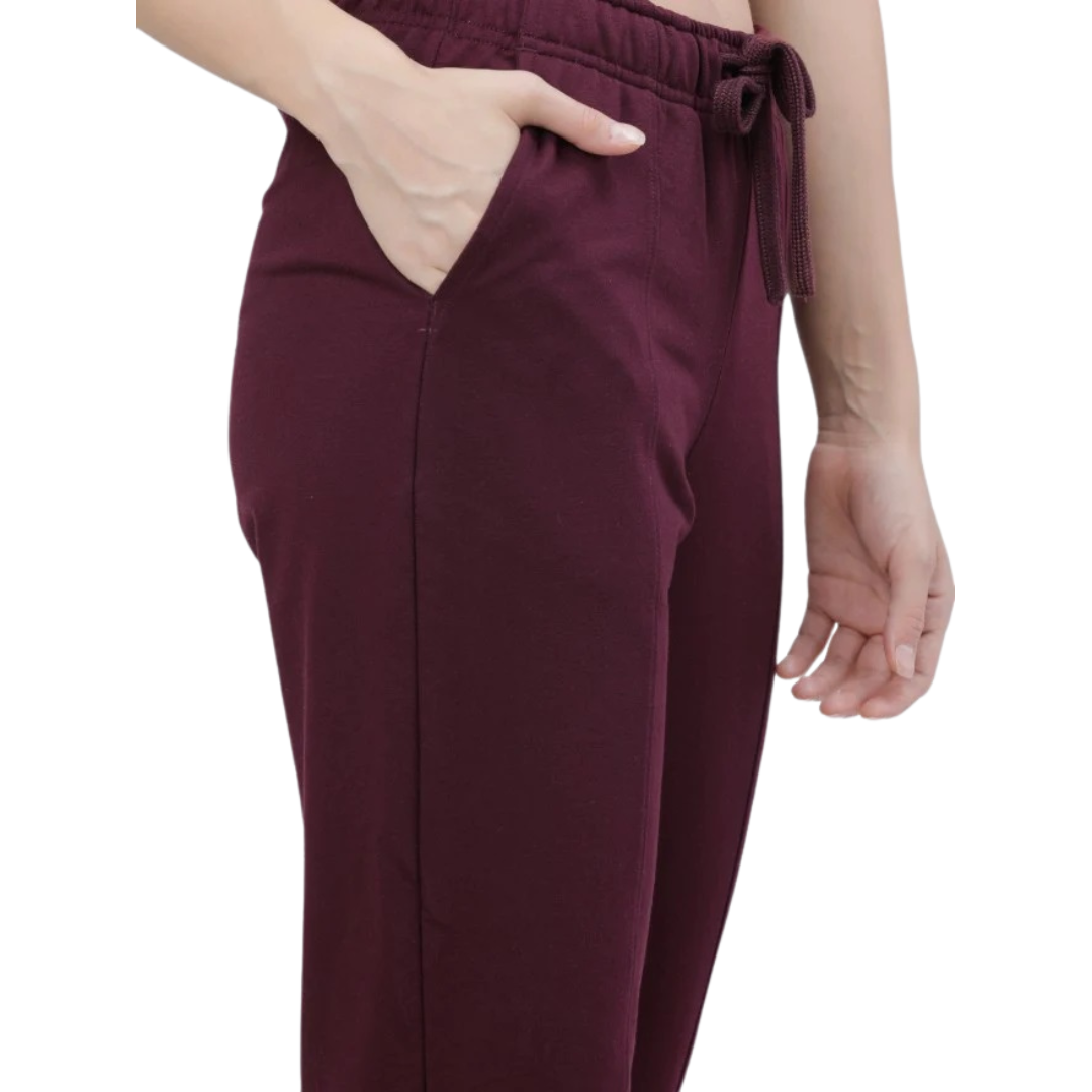 Deevaz Women Maroon Solid Port Royale Casual Straight Fit Track Pants In Maroon Color.