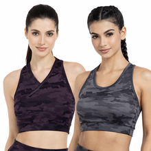Load image into Gallery viewer, Deevaz Combo Of 2 Full Coverage Non Padded Sports Bra In (Printed Black &amp; Grey)