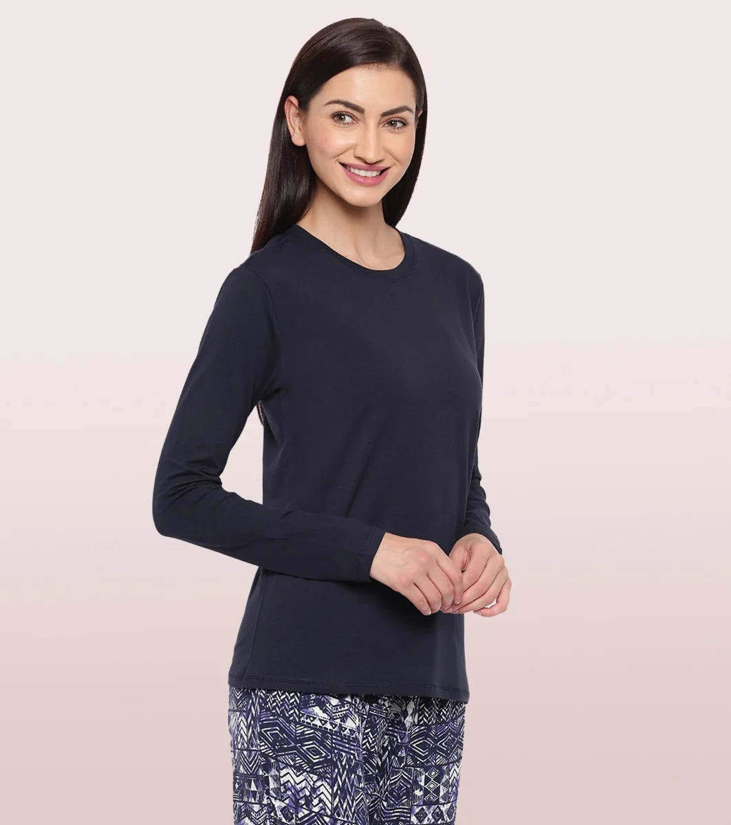 Deevaz Cotton Long Sleeve Crew Tee In Black Color.