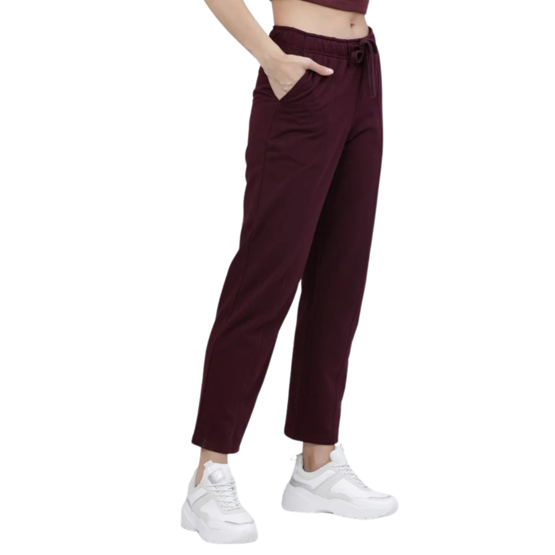 Deevaz Women Maroon Solid Port Royale Casual Straight Fit Track Pants In Maroon Color.