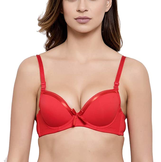 Women's Wired Padded Super Combed Cotton Elastane Strech Medium Coverage  Plunge Neck Pushup Bra with Multiway Styling - Sangria Red