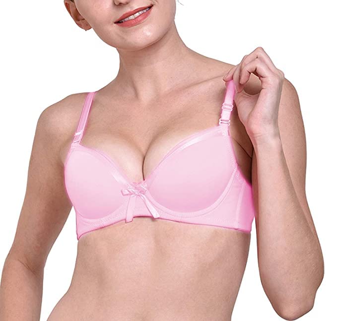 Deevaz Padded Women's Cotton Rich Medium Coverage wired Push-up Bra in0 Baby Pink Colour.