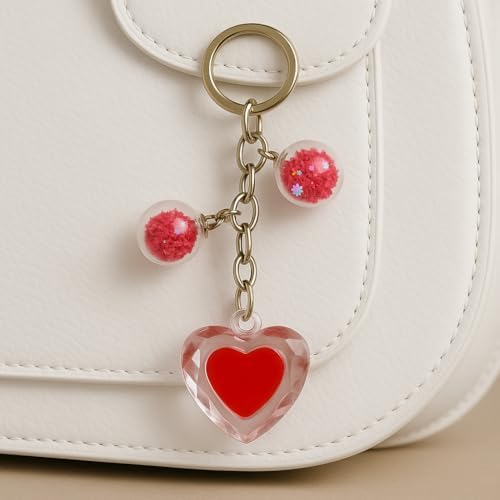 Decorative Crystal Love Heart with Shining Star Drifting Glass Bottle Keychain for Lover Gifts Key Chain, Perfect for Bag Backpack Charm Ornament, Car & Bike Keyrings