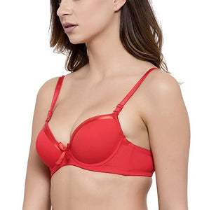 Deevaz Padded Women's Cotton Rich Medium Coverage Wired Push-Up Bra In Red Colour.