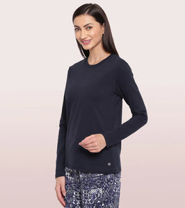 Deevaz Cotton Long Sleeve Crew Tee In Black Color.