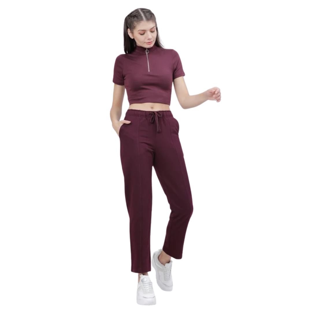 Deevaz Women Maroon Solid Port Royale Casual Straight Fit Track Pants In Maroon Color.