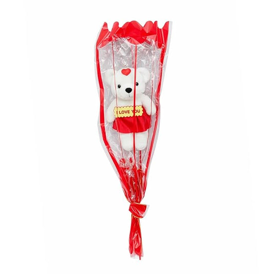 Plastic Artificial Flower & Teddy Gift Bouquet Red Rose with Romantic I Love You Teddy Bear Valentine Gifts for Girlfriend Boyfriend Lovely Gift Item for Valentine Week Teddy,Rose Day Bouquet