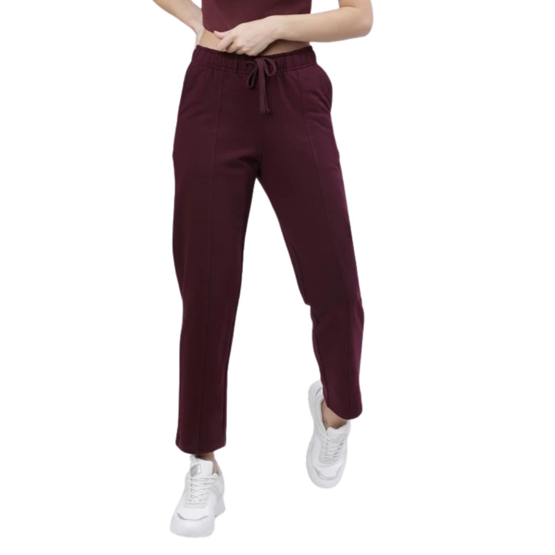 Deevaz Women Maroon Solid Port Royale Casual Straight Fit Track Pants In Maroon Color.