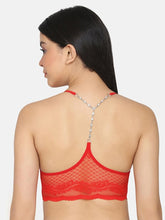 Load image into Gallery viewer, Deevaz Women Seamless Lace V-Neck Padded Bralette Spaghetti With Racer Chain Back Free Size (28 Till 34), Red